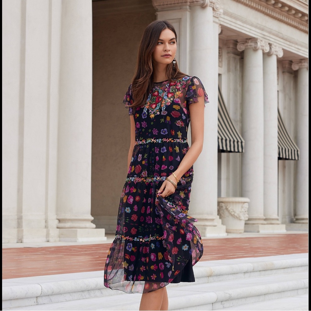 NWT JOHNNY WAS RHEIA TIERED MESH
DRESS XL